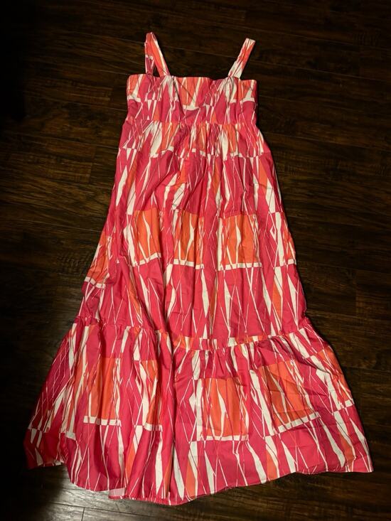 London Times Dresses & Skirts - London Times Roya Maxi Dress Pink Orange Square Neck Cotton Sz:10 Beach